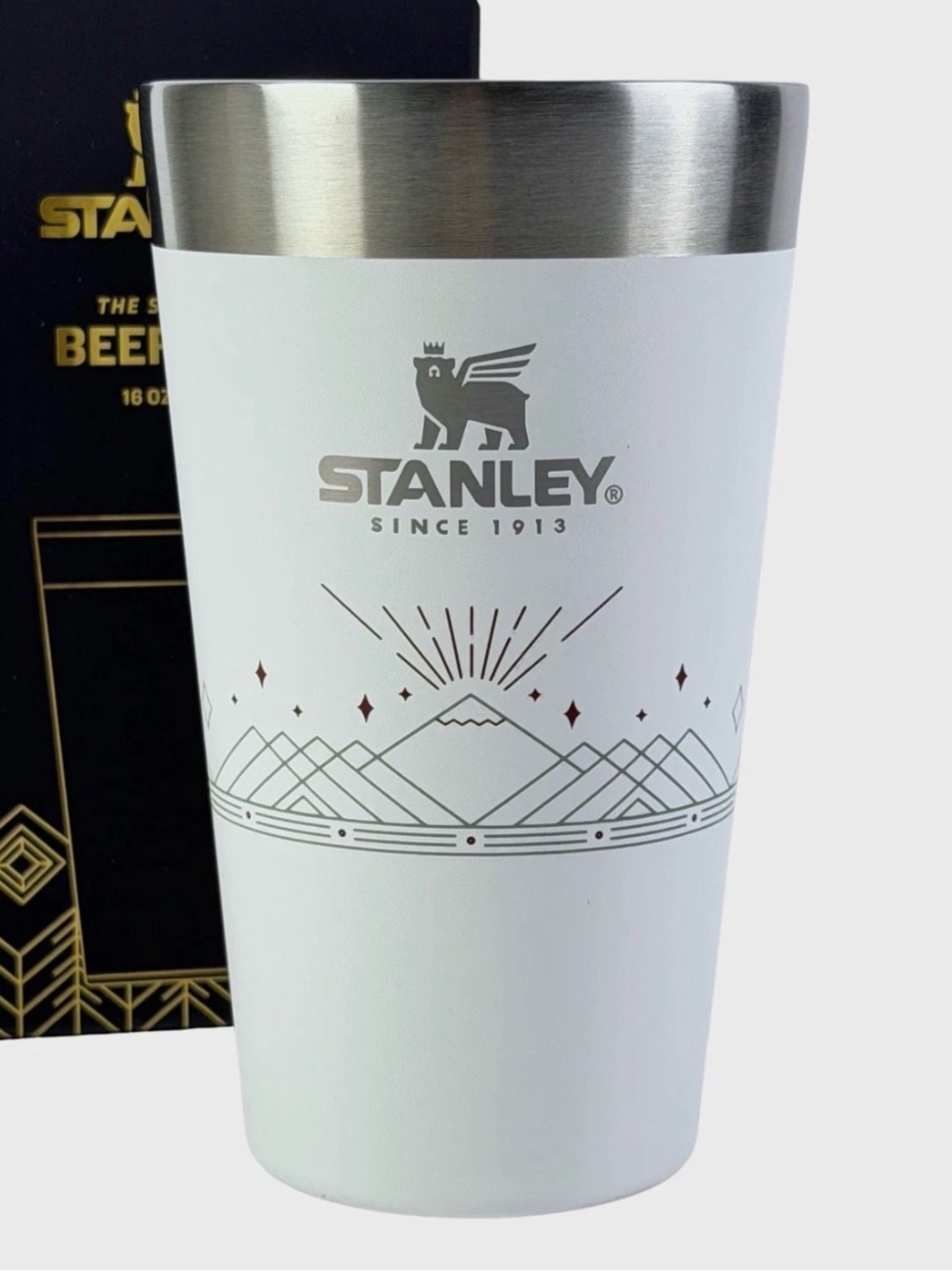 Stanley White Insulated Beer Pint Tumbler with Mountain Graphic